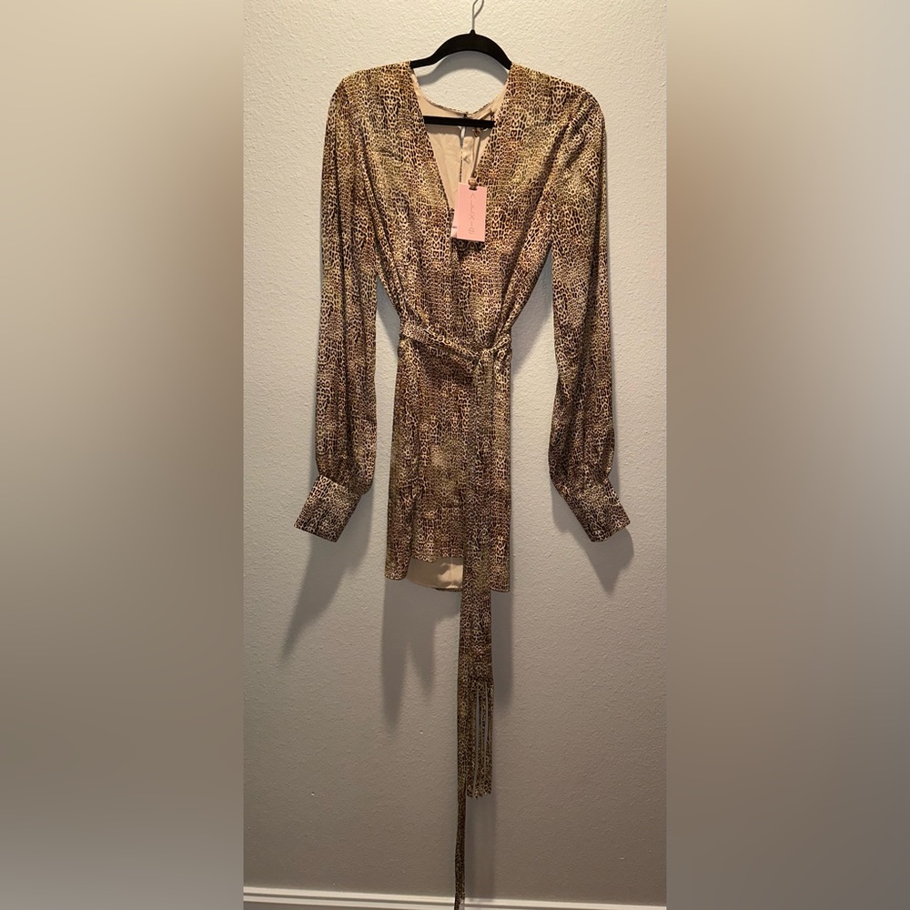 ALEXIS Intermix *Dula* leopard animal print boho sheath dress w fringe belt XS - Picture 5 of 9
